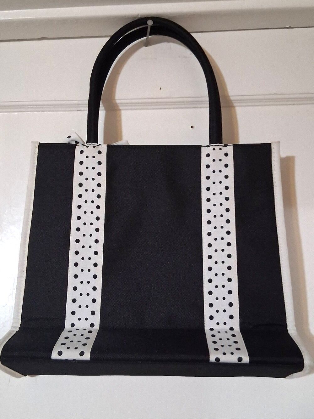 Market Black & White Polka Dot Bow Tote Bag Philippians 4:13 Scripture Verse - Picture 5 of 11